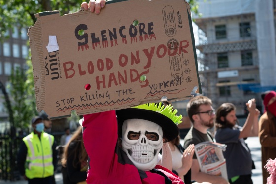 Colombian activists and supporters protest at the HQ of Glencore Energy UK